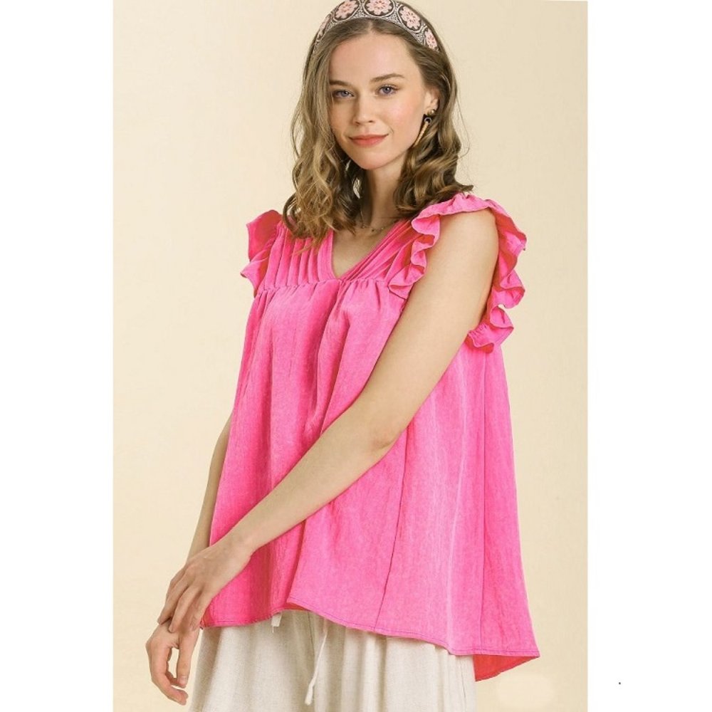 Umgee Pink Flutter Sleeve Top
